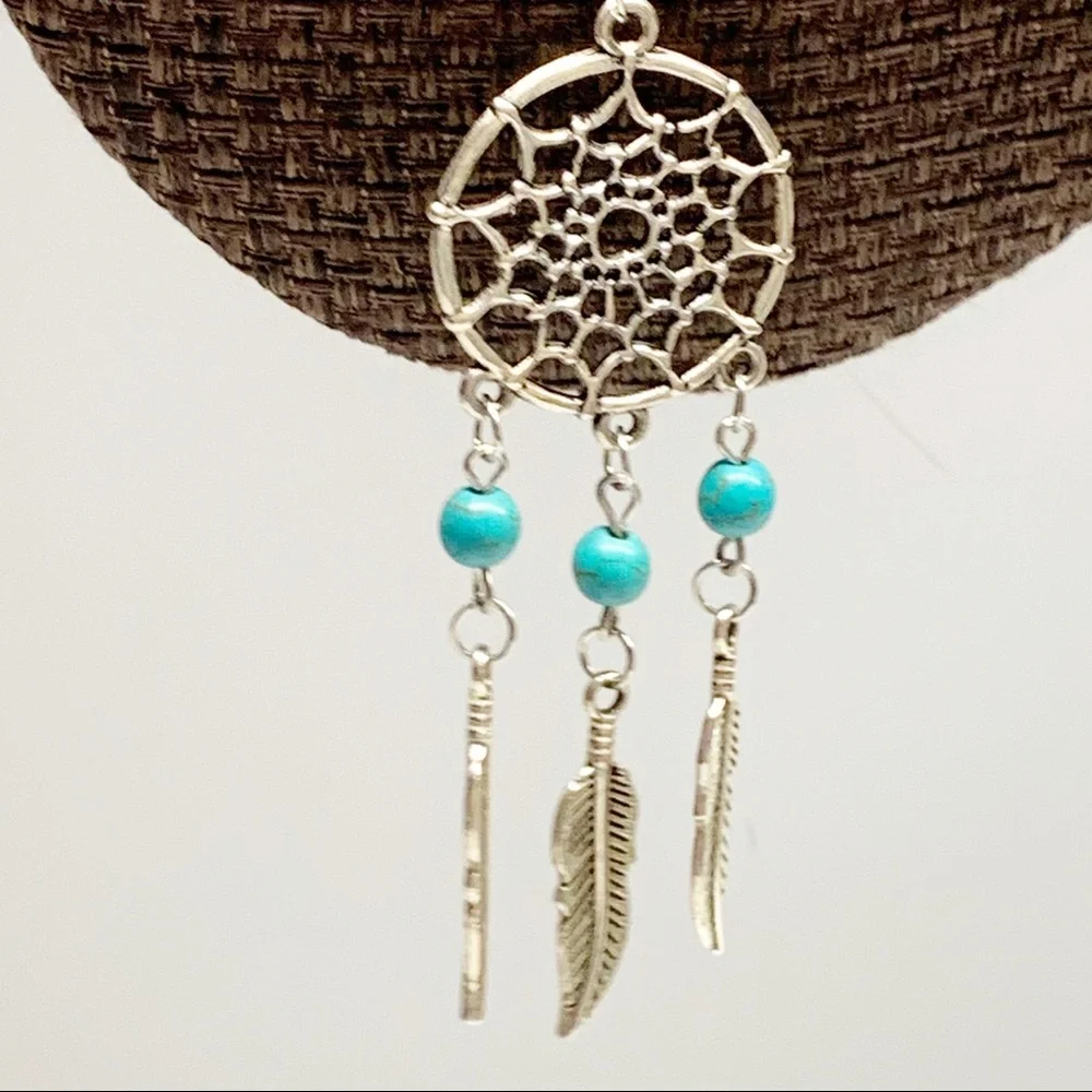 Southwest dream catcher silver tone necklace boho western cowgirl
